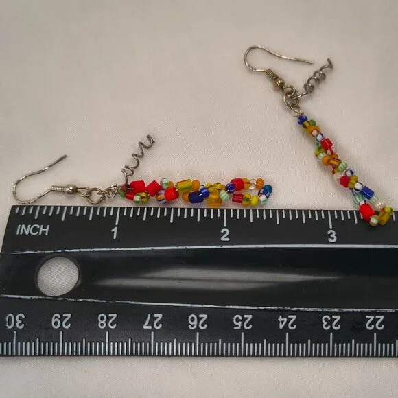 Multi-Colour Seed Bead Dangle Earrings 925 Hooks - Picture 5 of 8